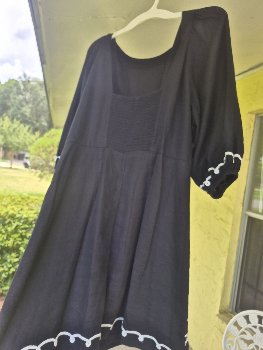 Ann Taylor Black Mini Dress with White Embroidered Trim - Picture 14 of 15